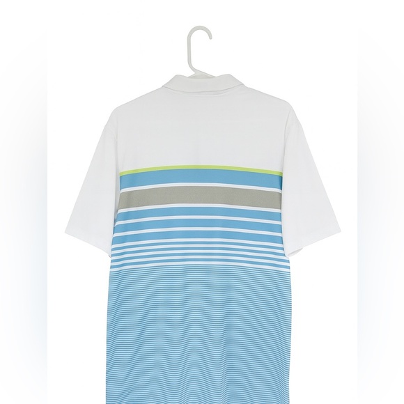 Walter Hagen Men's Size Large White Golf Shirt Polo With Blue/Gray/Green Stripes - Picture 2 of 2